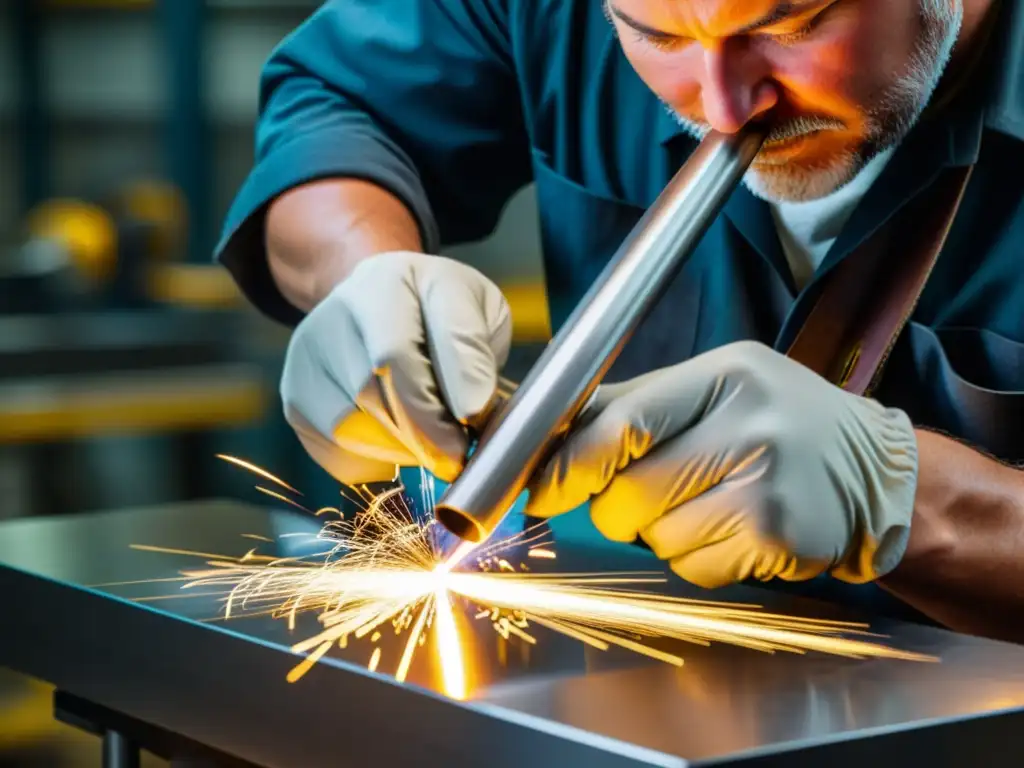 Un maestro artesano trabaja con precisión en nuevas aleaciones metálicas para instrumentos de viento, fusionando tradición e innovación con destreza