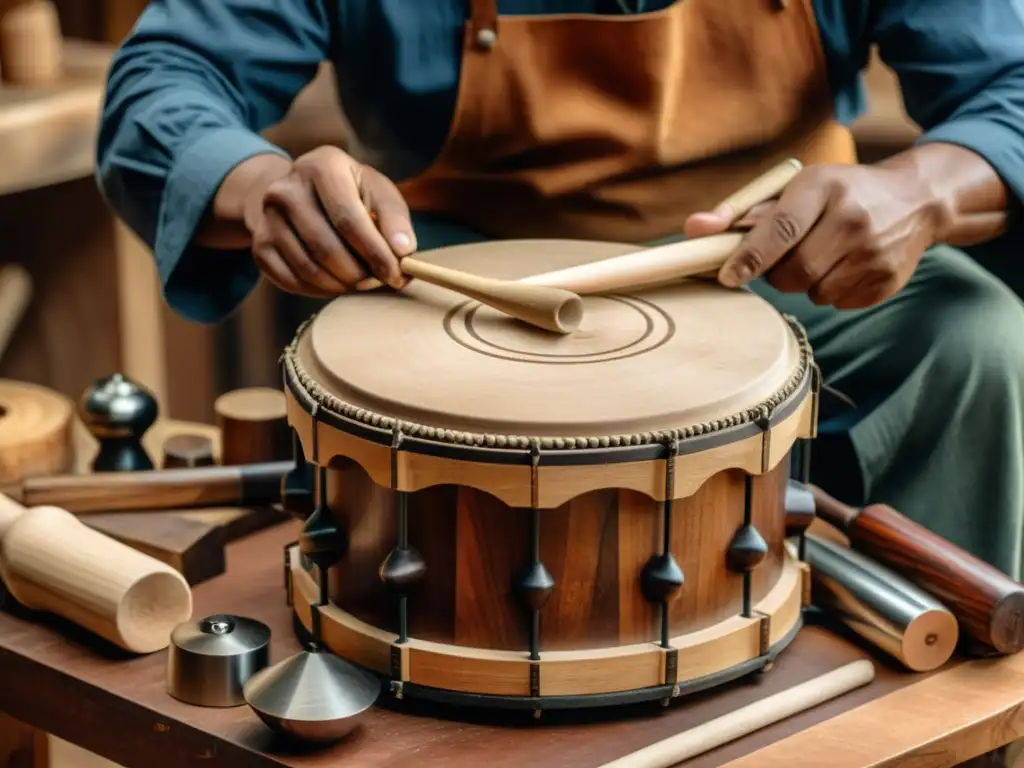 Un maestro artesano talla con precisión un Cajón Peruano, destacando la tradición y destreza