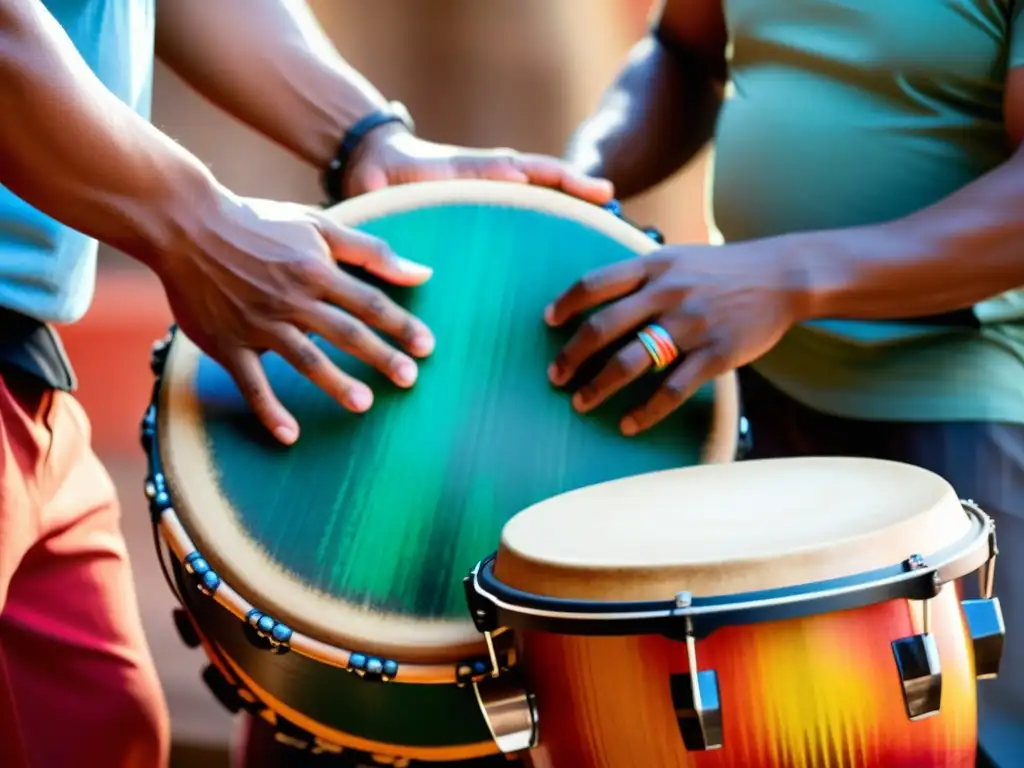 Un maestro conguero demostrando las técnicas de tumbao para conga afroantillana con precisión y pasión