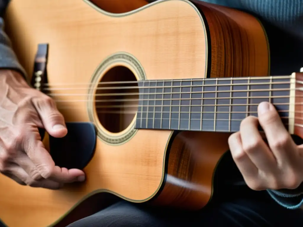 Un maestro guitarrista toca con destreza su guitarra clásica en una imagen de alta resolución