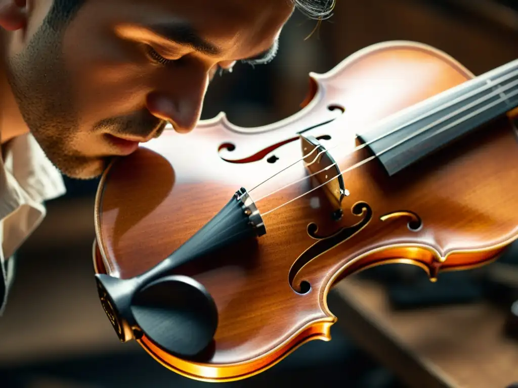 Un maestro luthier trabaja meticulosamente en la creación de un violín Stradivarius en su taller tradicional