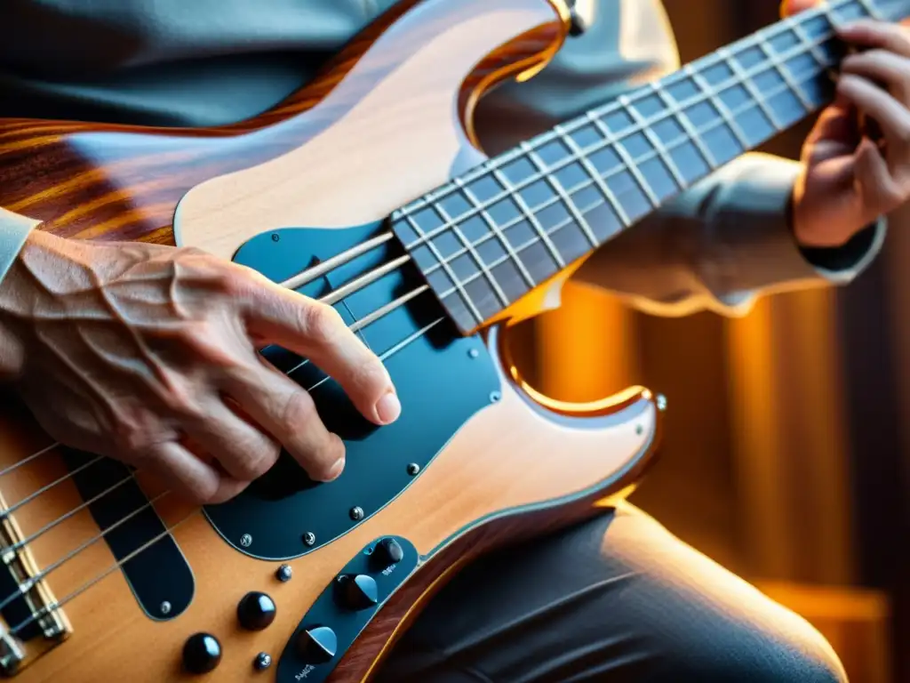 Un maestro del bajo eléctrico crea música con destreza