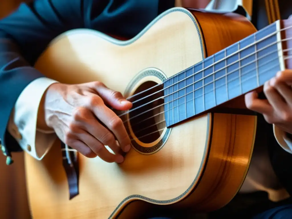 Un maestro músico muestra su destreza con la técnica de strumming al tocar el laúd, evocando la rica tradición de la música antigua