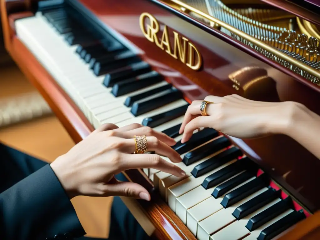 Un maestro pianista ejecuta técnicas de ornamentación teclado trinos con destreza, elegancia y maestría en un piano de cola