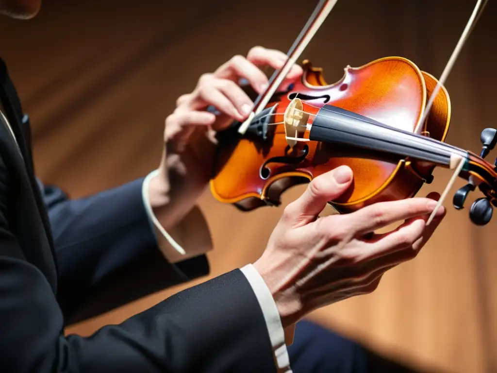 El maestro violinista muestra técnicas avanzadas de violín con pasión y precisión en una intensa interpretación en el escenario