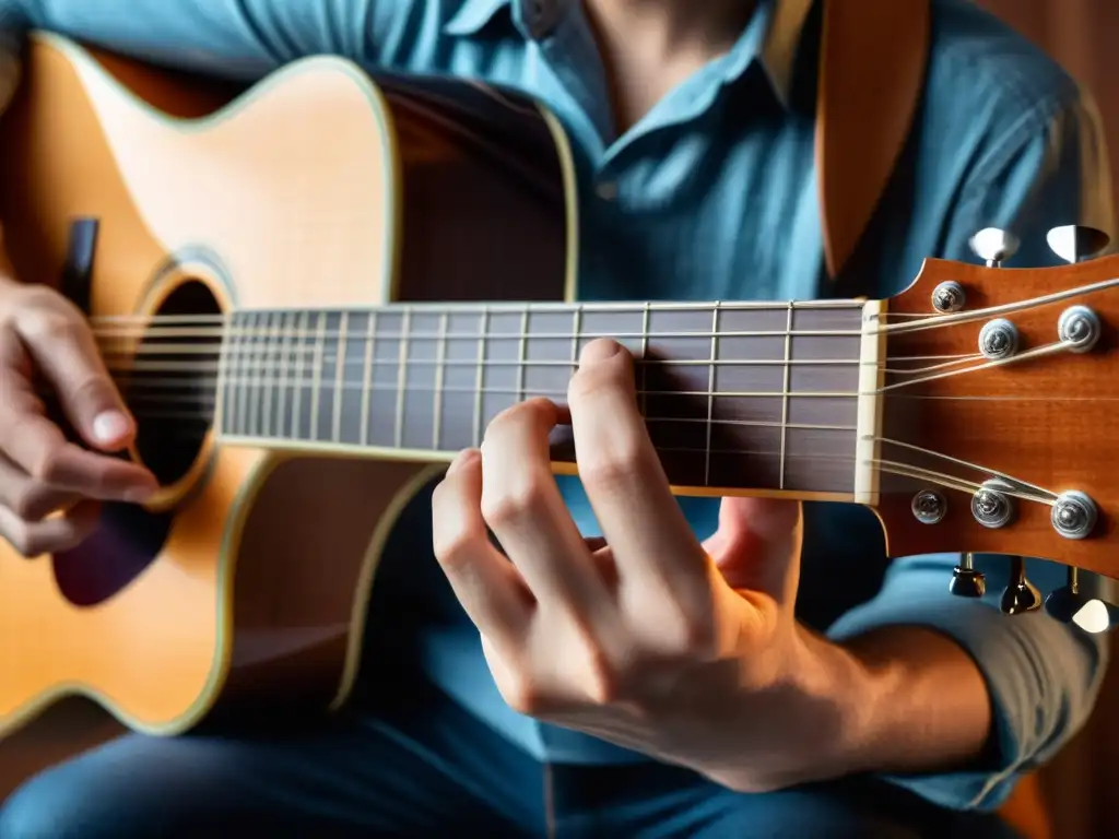 Mano de músico tocando guitarra, construcción de escalas para improvisar con precisión y pasión