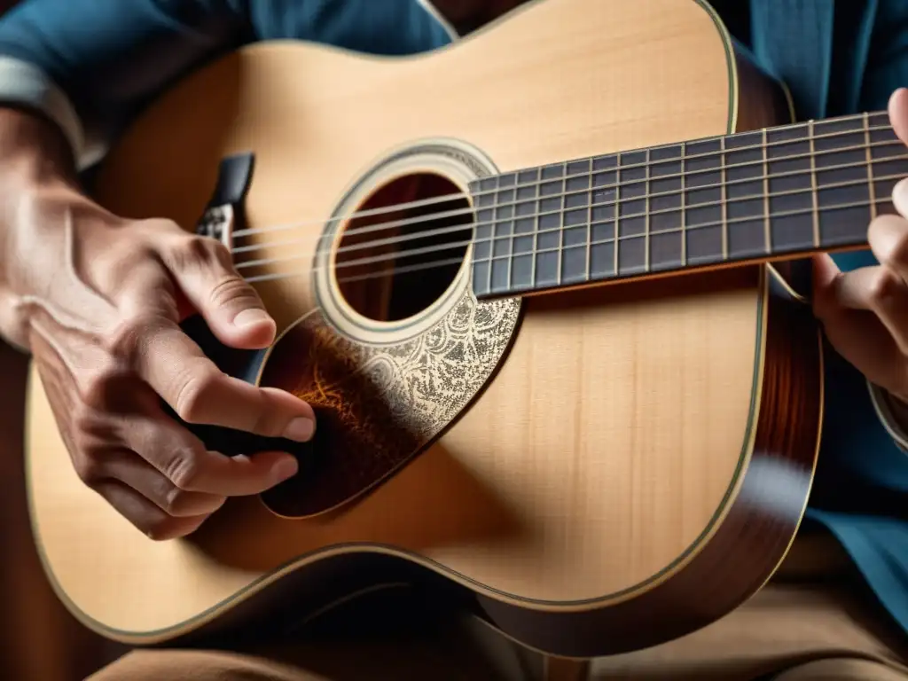 Emoción y destreza: mano de músico tocando guitarra Mano de músico tocando guitarra con pasión, capturando la esencia de la financiación proyectos musicales innovadores