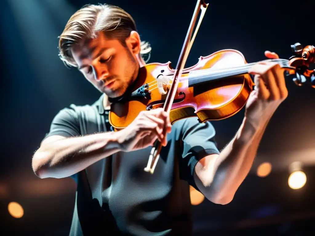 Manos apasionadas interpretando música en violín, conectando emocionalmente con la audiencia