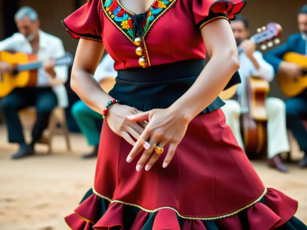 Las manos de una bailaora de flamenco tocando las castañuelas con pasión y destreza, mostrando la rica tradición y arte del flamenco