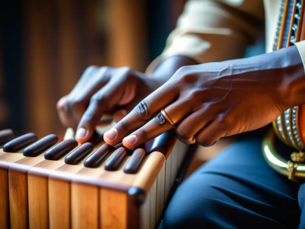 Manos expertas tocan el instrumento de ritmos clave música latina, resaltando la destreza y pasión del músico