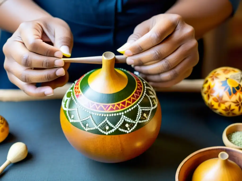 Manos expertas tallando maracas en ceremonias chamanísticas, reflejando la artesanía ancestral y tradición cultural