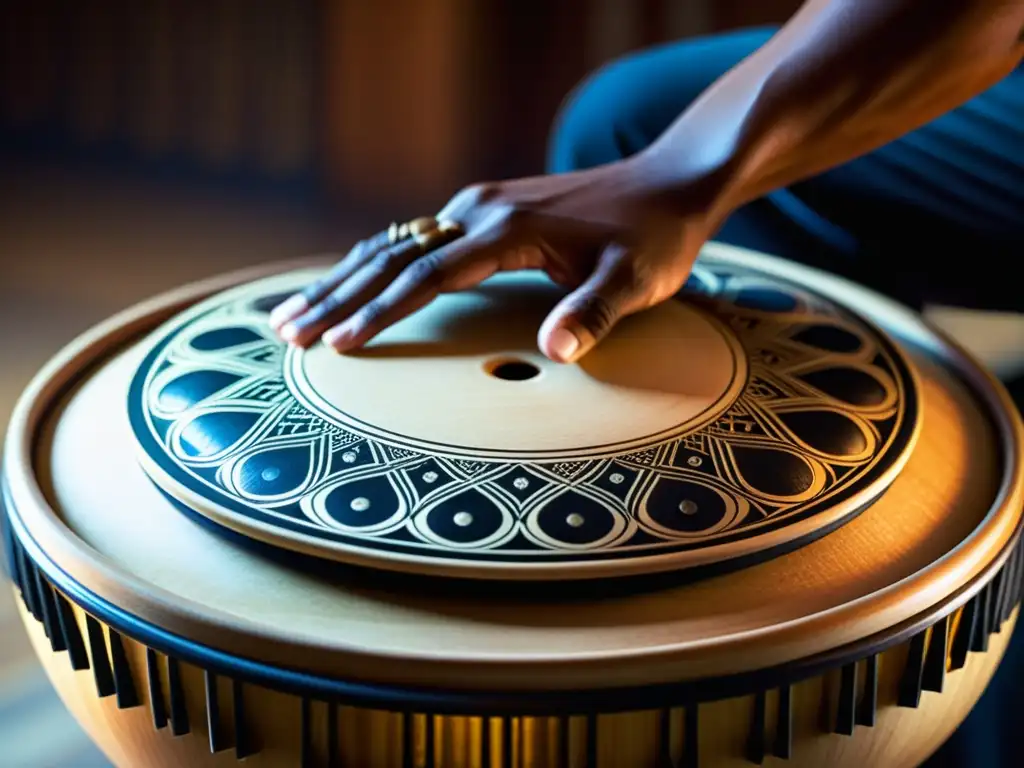 Manos expertas crean música en un hang drum, reflejando el impacto del hang drum en música fusionada