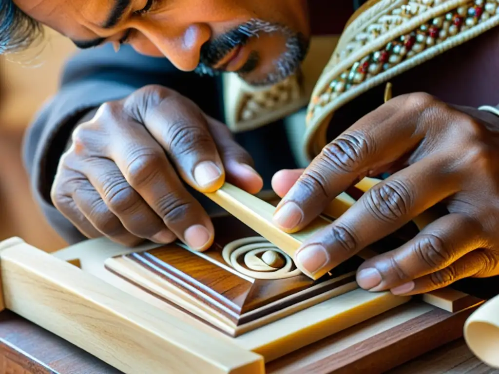 Manos expertas crean un pandero cuadrado tradicional con cuero y madera, destacando la artesanía y la música tradicional española