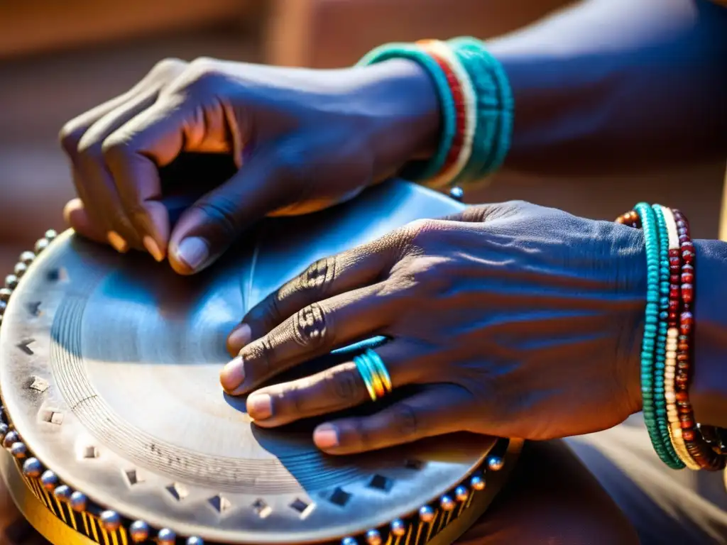 Manos expertas de músico tocan con pasión el mbira africano, mostrando la historia y relevancia cultural del instrumento