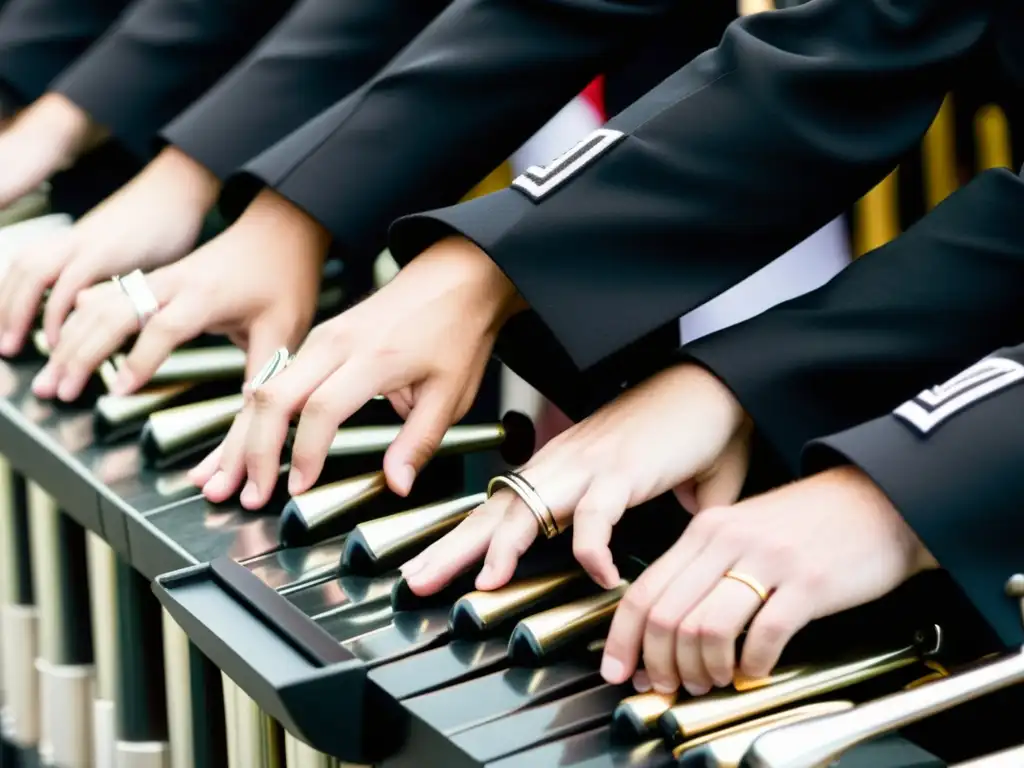 Manos expertas ejecutando técnicas de glockenspiel en banda marcial