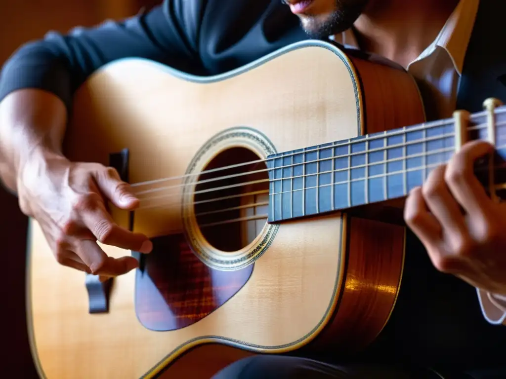 Las manos de un guitarrista flamenco transmiten la pasión y destreza en la improvisación del flamenco