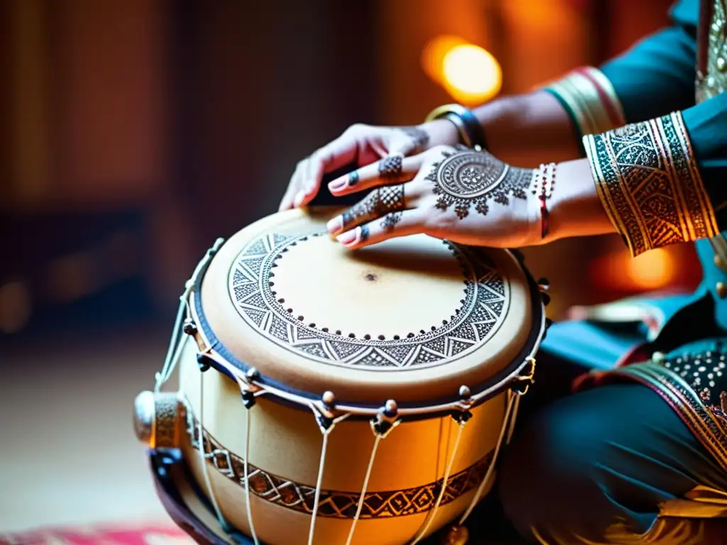 Las manos hábiles de un músico tocan el davul, un tambor tradicional, en una celebración del Medio Oriente