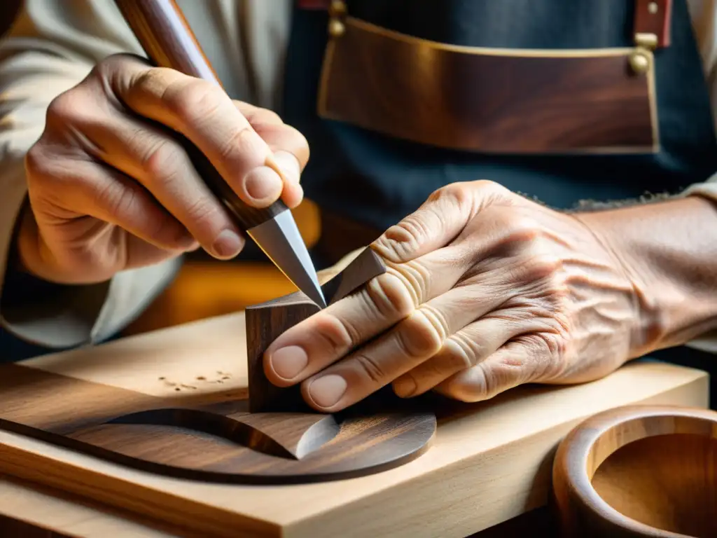 Las manos de un luthier experto reconstruyen con precisión un antiguo instrumento musical, destacando la dedicación y el análisis histórico