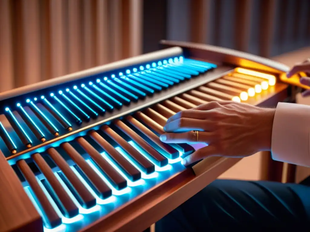 Las manos del músico se deslizan por la marimba electrónica, fusionando tecnología y arte