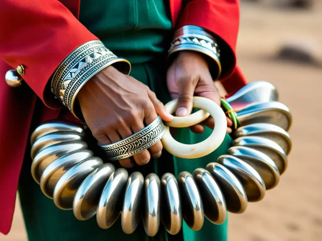 Las manos de un músico tocan una Quijada de Burro, resaltando la belleza cultural del instrumento percusivo