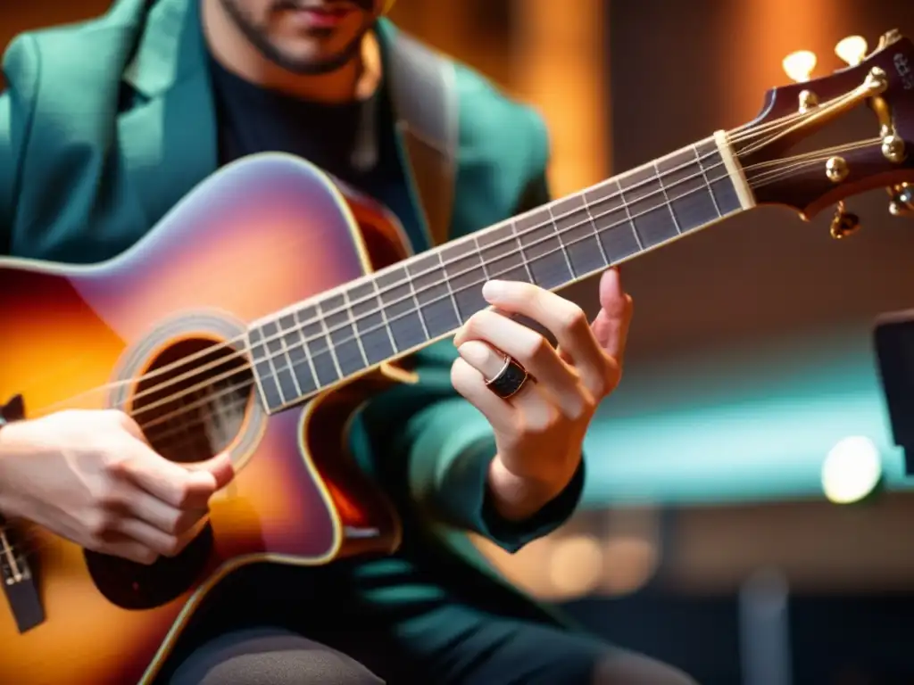 Manos de músico capturan sonido auténtico de guitarra con móvil