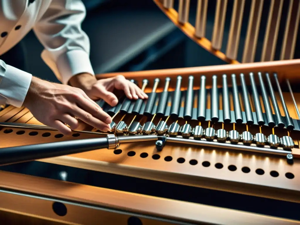 Montaje detallado de una marimba electrónica, fusionando elementos acústicos y digitales