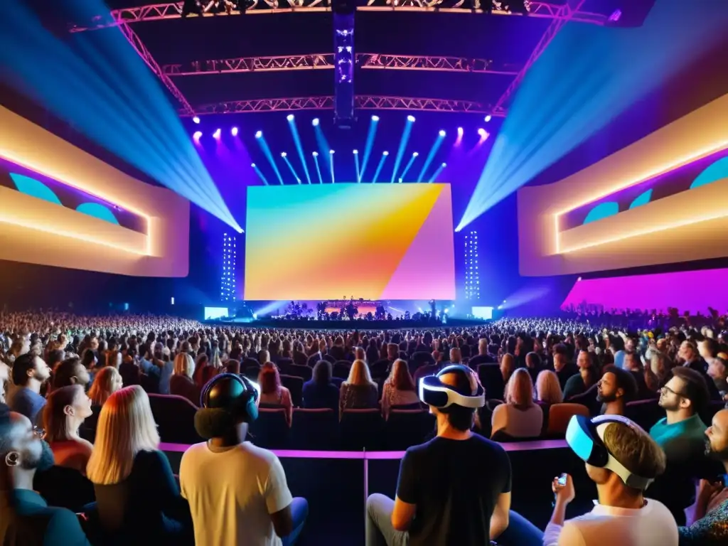 Multitud inmersa en concierto de realidad virtual