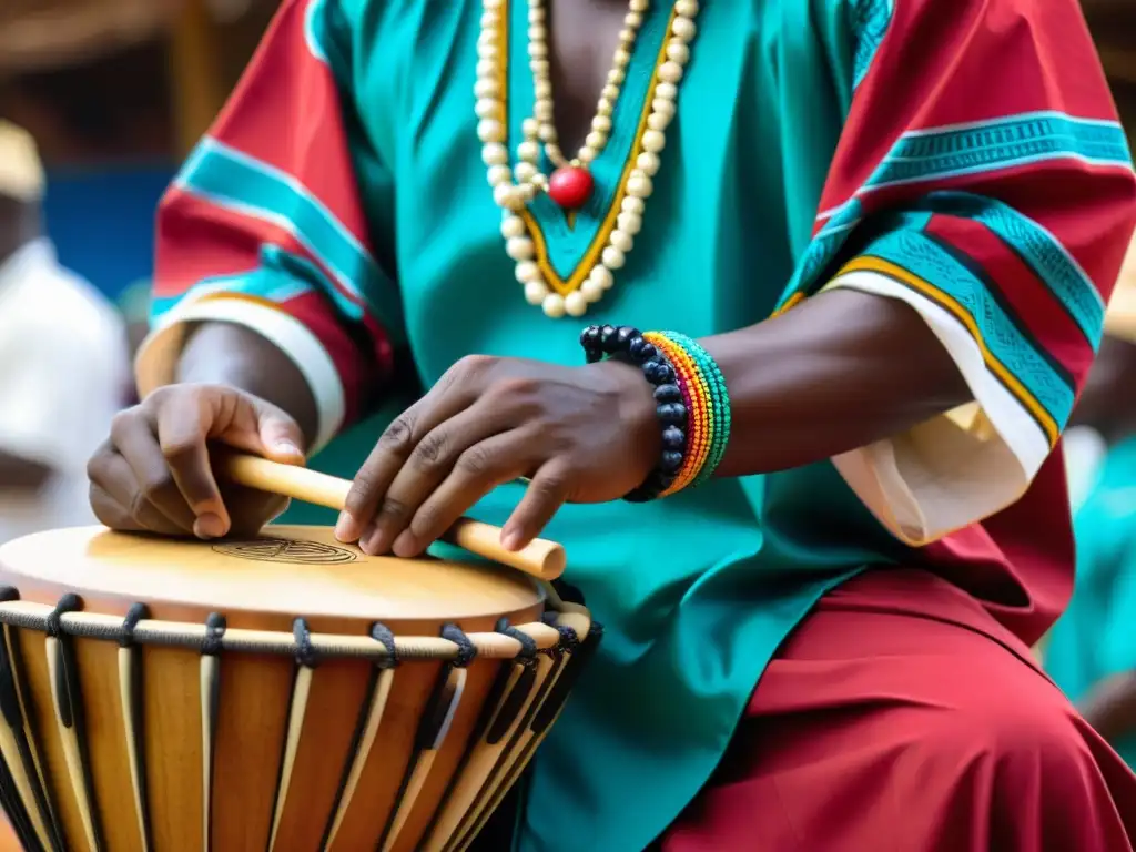 Un músico toca el Agidigbo durante un festival Yoruba, mostrando la riqueza cultural y los detalles del instrumento