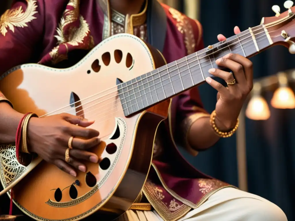 Un músico toca el sitar en un ambiente de indie, fusionando tradición y modernidad