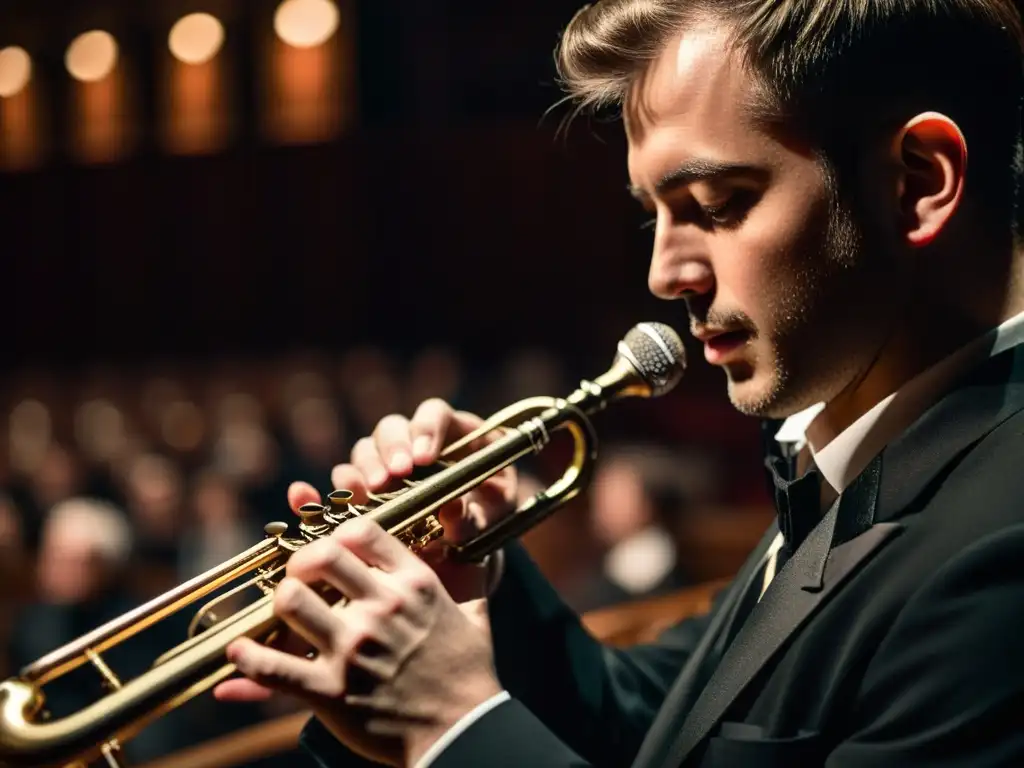 Un músico toca el heckelphone en un ambiente íntimo, destacando los detalles y la atmósfera