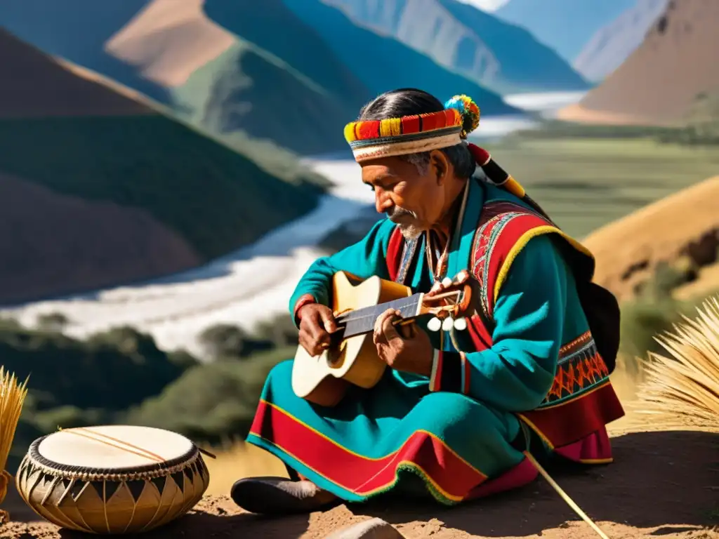 Un músico andino toca la zampoña con destreza, resaltando la historia zampoña andina y su conexión con la tradición cultural