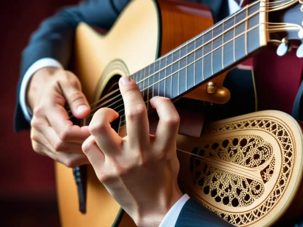 Un músico apasionado muestra su destreza al tocar la guitarra española, resaltando la técnica y la pasión en cada nota