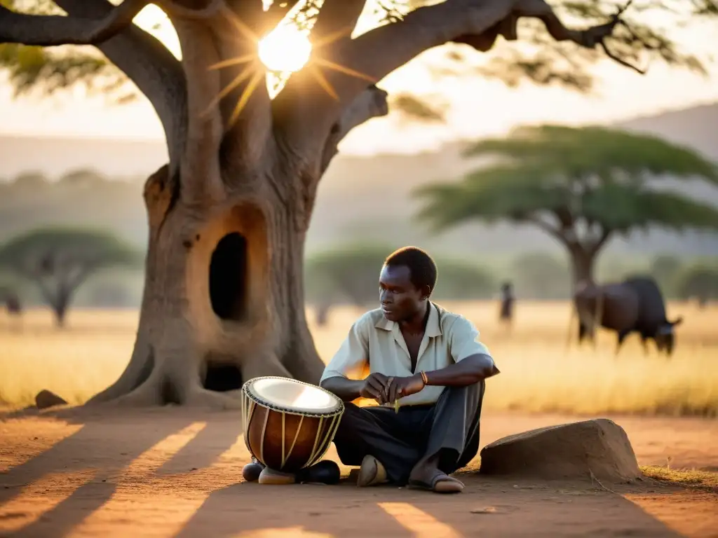 Un músico baTonga toca el Kankobela bajo un árbol en Zimbabwe, envuelto en la serena naturaleza