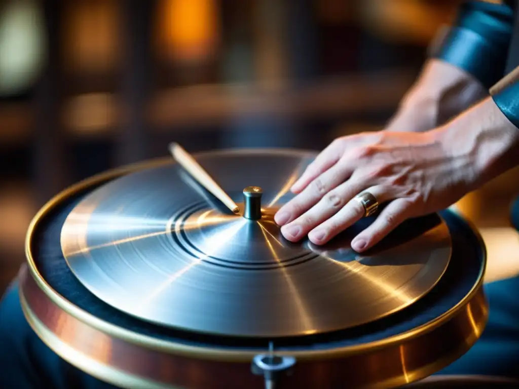 Un músico toca un hang drum, mostrando la artesanía del instrumento y la expresión musical