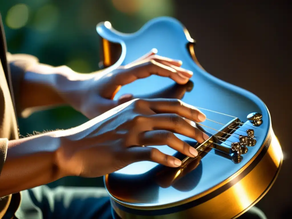 Un músico toca con pasión un hang, destacando la belleza del instrumento y su historia como instrumento musical