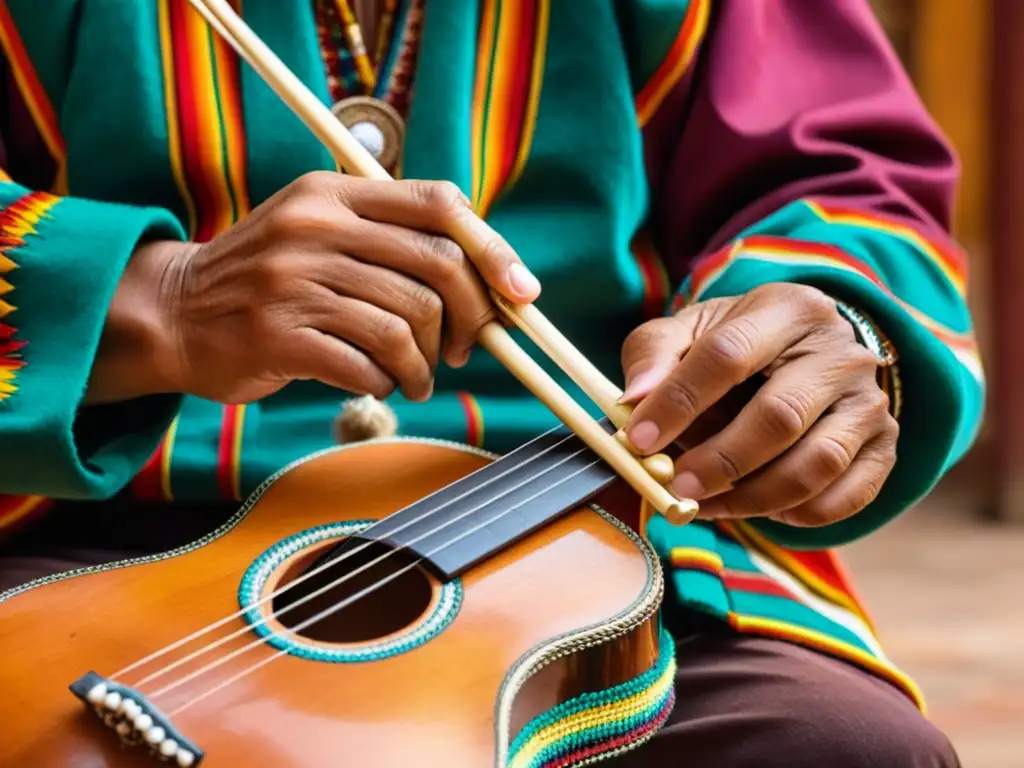 Un músico boliviano toca el ronroco, mostrando la artesanía del instrumento y el sonido profundo del ronroco boliviano