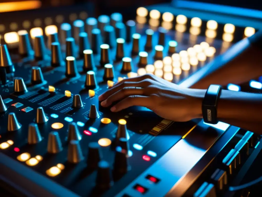 Un músico ajusta controles en una consola en un estudio