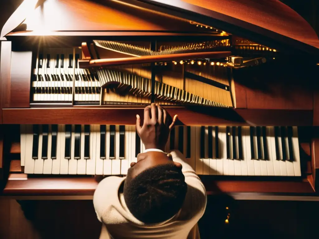 Un músico se prepara para una sesión de improvisación en un cuarto iluminado por la luz del sol, rodeado de instrumentos musicales