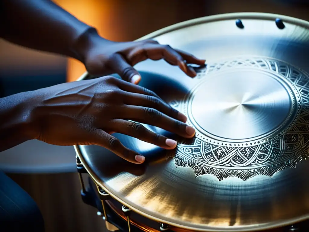 Un músico toca con delicadeza un Hang Drum, bañado en cálida luz natural