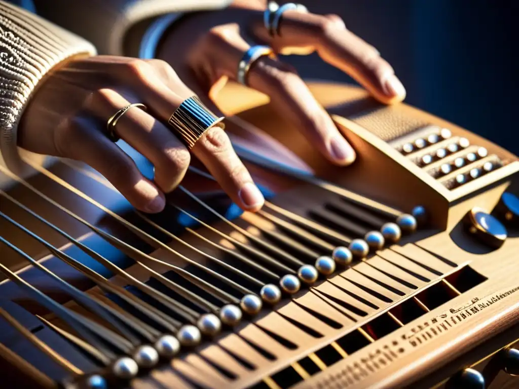 Un músico toca con destreza un Omnichord, resaltando la esencia del instrumento culto producción pop