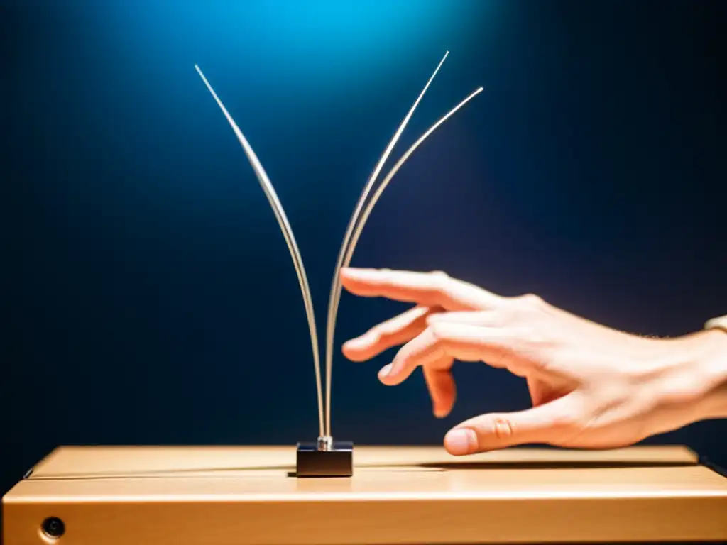 Un músico ejecuta el theremin con elegancia, creando un aura etérea