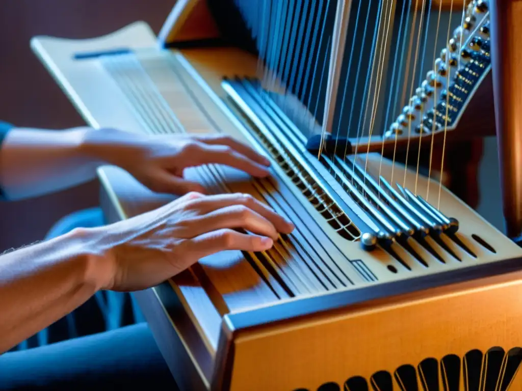 Un músico experto toca el autoarpa, mostrando la historia y uso del instrumento en una actuación íntima