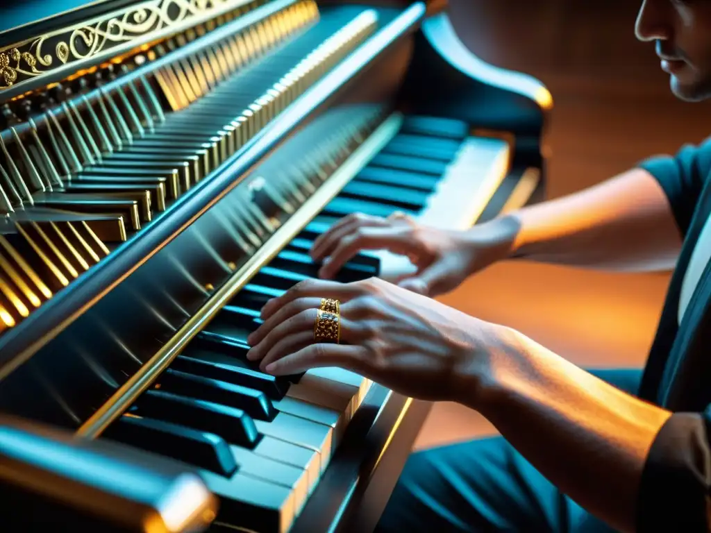 Un músico experto toca con delicadeza la celesta, capturando la esencia y el sonido fascinante de este instrumento en la música orquestal y de ballet