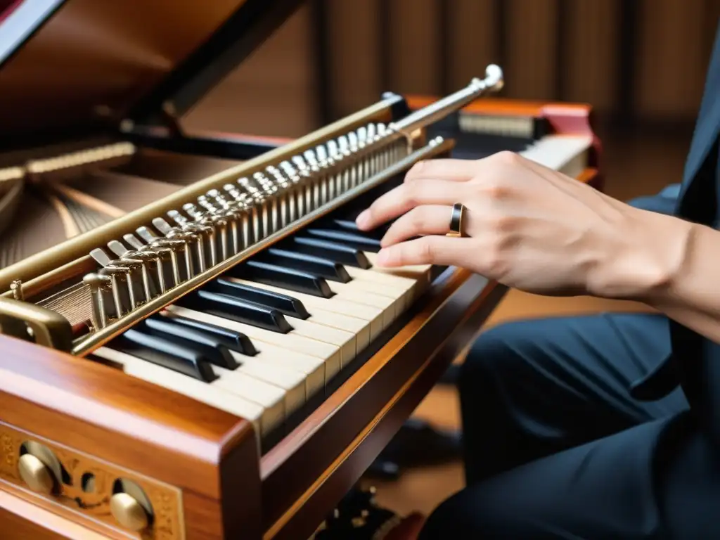 Un músico experto toca con destreza un antiguo tarogato, revelando la historia y sonido del tarogato en una atmósfera cultural y tradicional