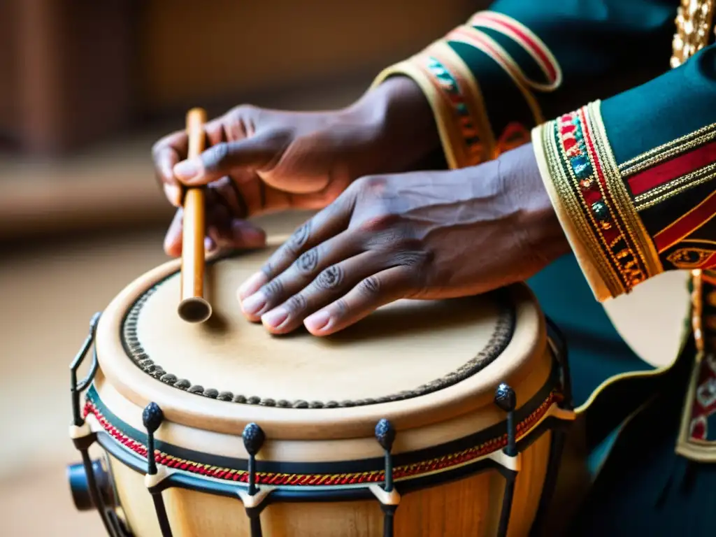 Un músico experto toca el davul con pasión, mostrando la destreza del instrumento musical tradicional en celebraciones del Medio Oriente