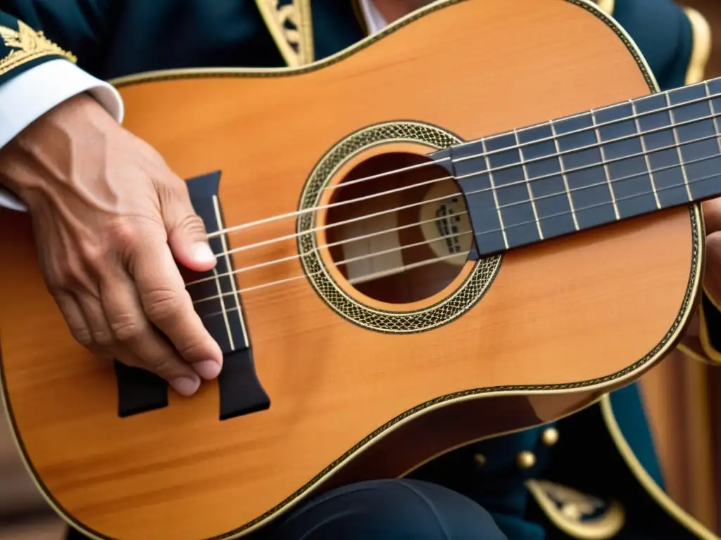 Un músico experto toca con destreza el timple canario, revelando la rica tradición musical de Canarias