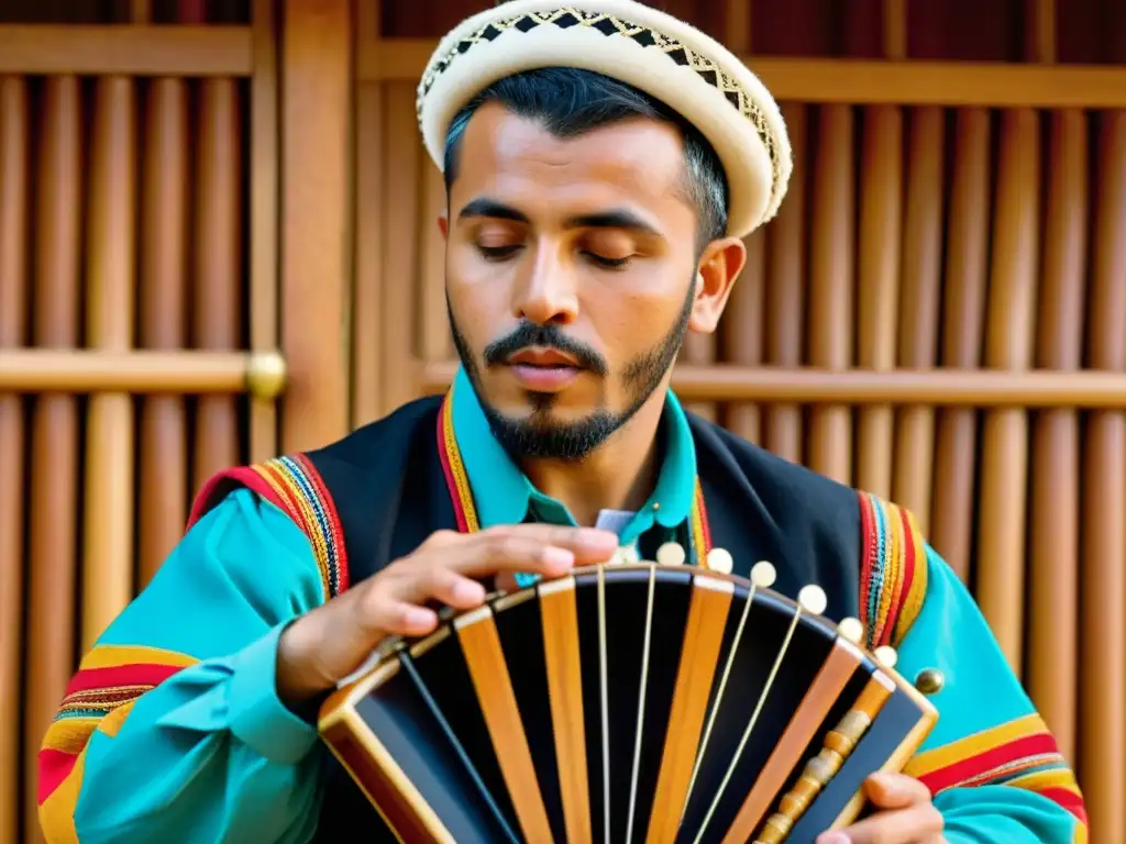 Un músico experto toca la gaita gallega con habilidad, destacando la historia y sonido de la gaita gallega en un entorno rural