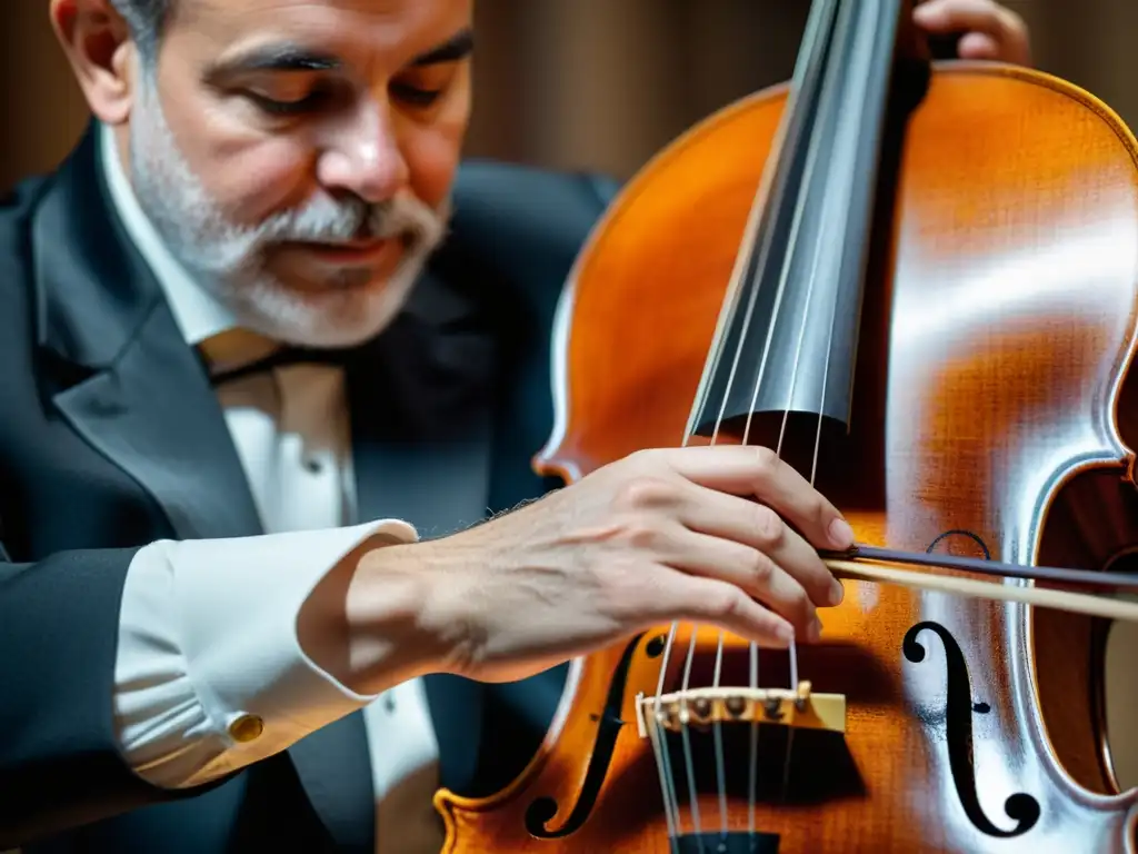 Un músico experto toca la viola da gamba, resaltando su técnica e historia