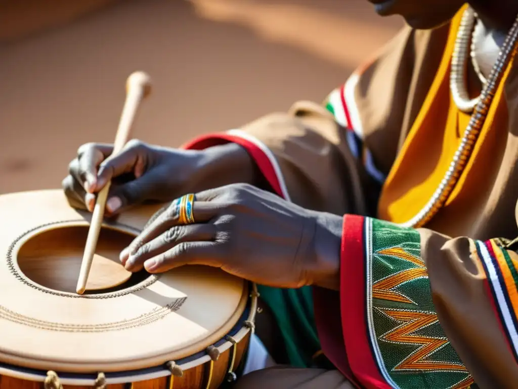 Un músico experto toca el instrumento musical Ngoni en Mali, mostrando su destreza y la rica historia de la música en la región