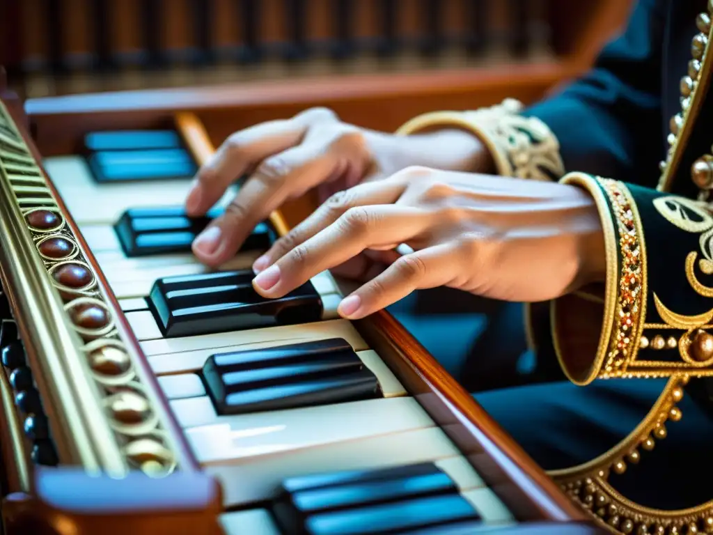 Maestría en la dulzaina: manos expertas en acción Un músico experto toca con precisión las intrincadas llaves de una dulzaina, resaltando las técnicas de ejecución de la música folclórica